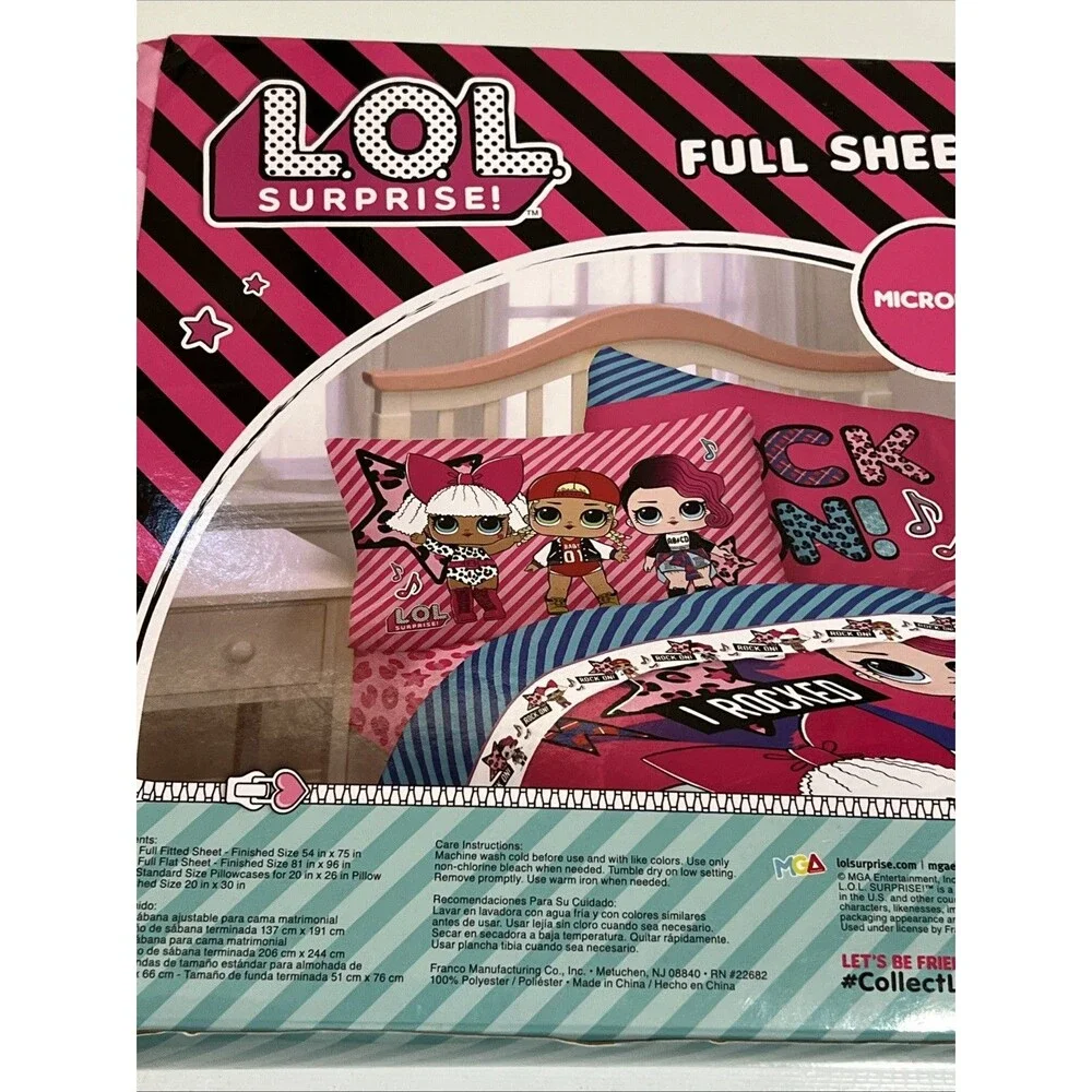 LOL Surprise Born Rocker Full Sheet Set in turquoise blue & pink Microfiber